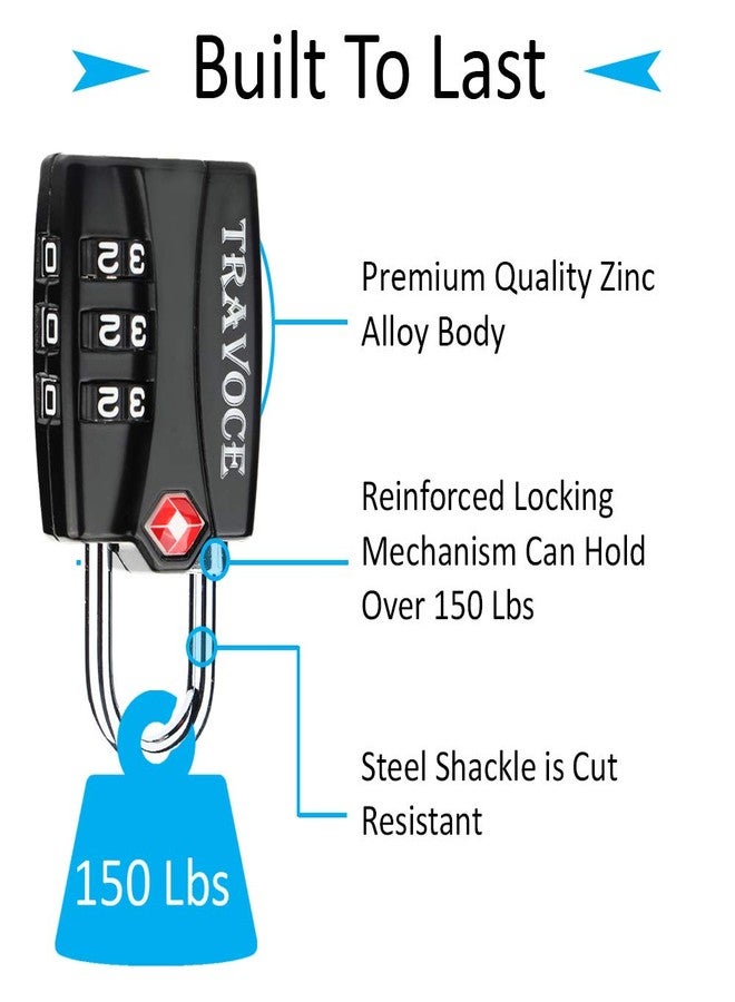 Travoce TSA Approved Luggage Locks, Travel Locks Which Also Work Great as Gym Locks, Toolbox Lock, Backpack and More, Black 1 Pack - Image 2